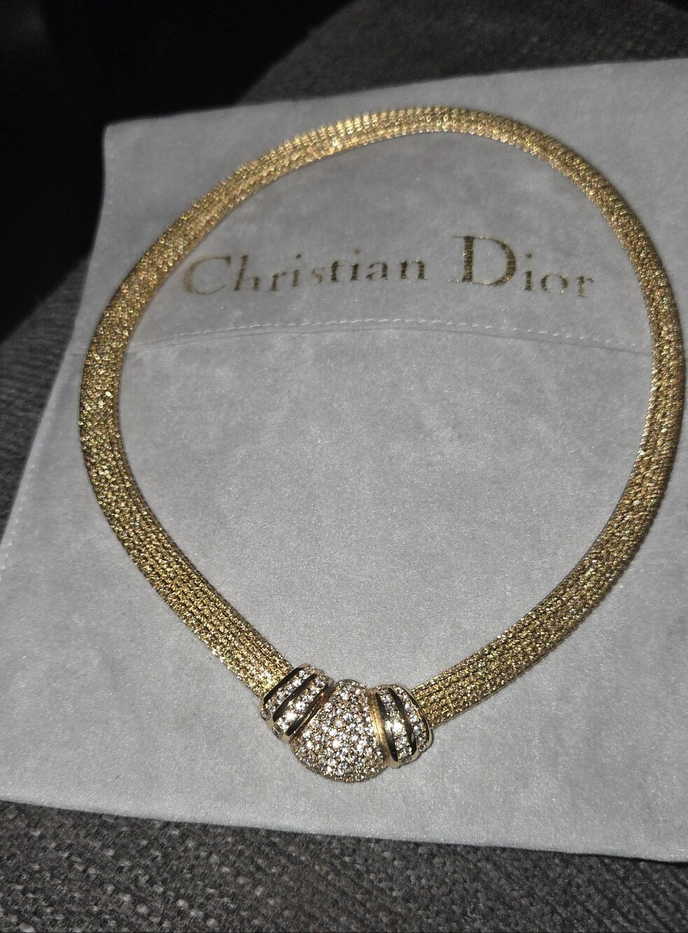 Vintage Christian Dior Pave Collar Necklace Mesh